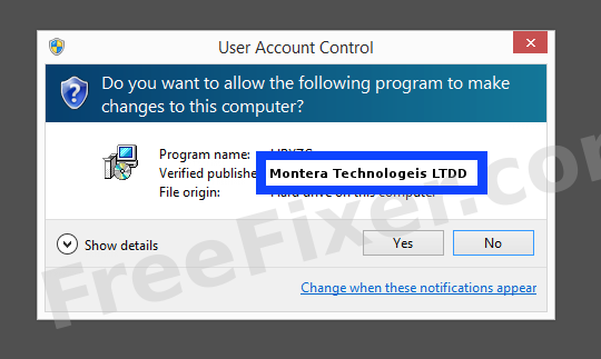 Screenshot where Montera Technologeis LTDD appears as the verified publisher in the UAC dialog